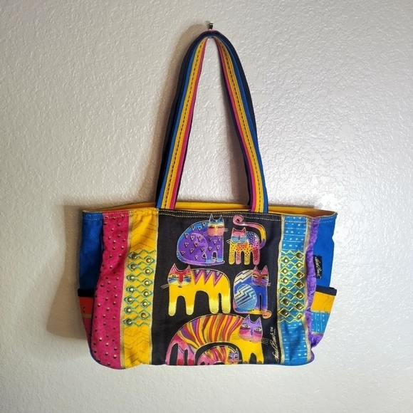 Laurel Burch Sun N Sand Fantastic Feline Totem Tote Bag Purse Handbag Cats Color - Picture 1 of 9